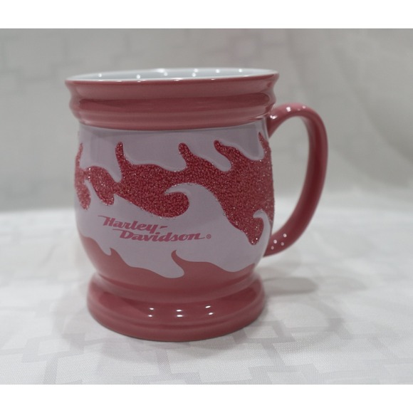 Encore Group Other - Harley-Davidson Pink and White Sparkled Textured Flames Coffee Mug